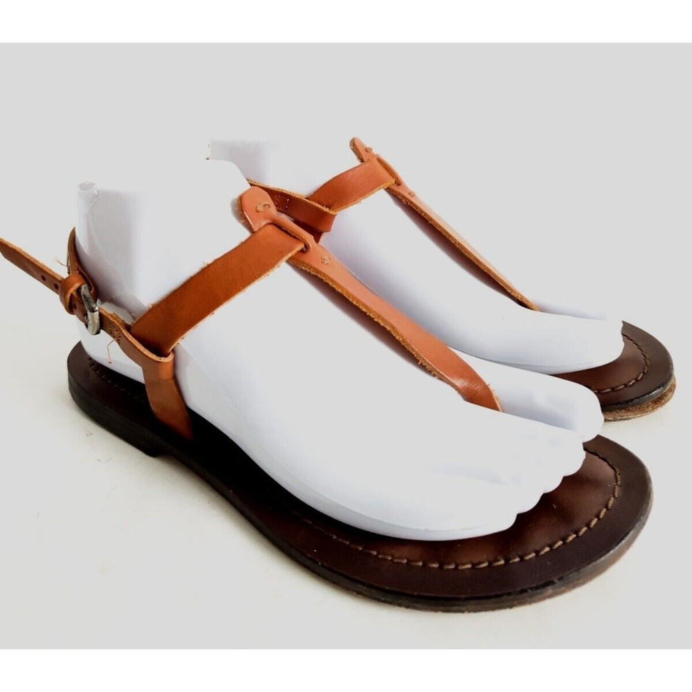 Matisse Brown Tan Leather‎ Sole Thong Slingback Minimalist Sandals Size 6 Italy
